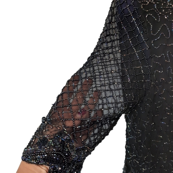 Justine Todd Silk Evening Beaded Blouse Black Size Medium Women's - Picture 5 of 15